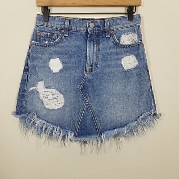 7 For All Mankind Dresses & Skirts - 7 For All Mankind High Waist Distressed‎ Denim Skirts Size 25